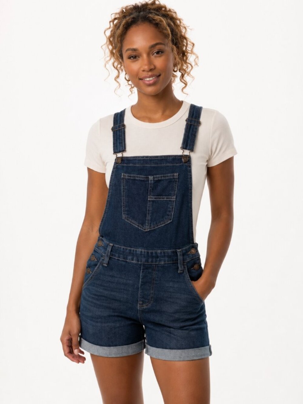 Celebrity Pink Denim Shortalls Dark Wash Roll Cuff Overalls Size Junior's XS NWT